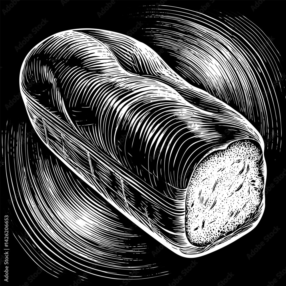 Poster a close up of a piece of bread with a slice missing