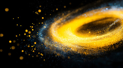 Cosmic swirl of golden stardust outer space digital art galactic environment vibrant viewpoint universe concept