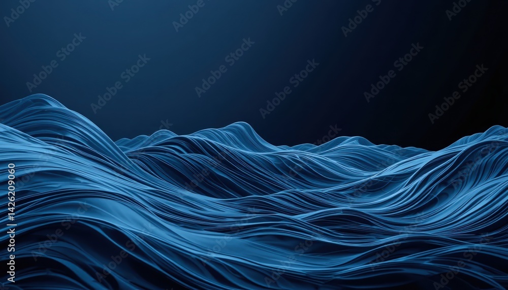 Poster dynamic waves flowing through the deep ocean abstract digital art serene environment aerial view con