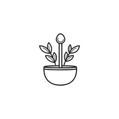 Minimal plant sprout icon growing in pot, simple line art seedling symbol representing growth, sustainability, eco, and natural organic design theme