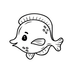 Vector illustration of a fish. Contoured black and white vector illustration of a fish isolated on a white background. It can be used in coloring book, web design, marine illustration, mascot.