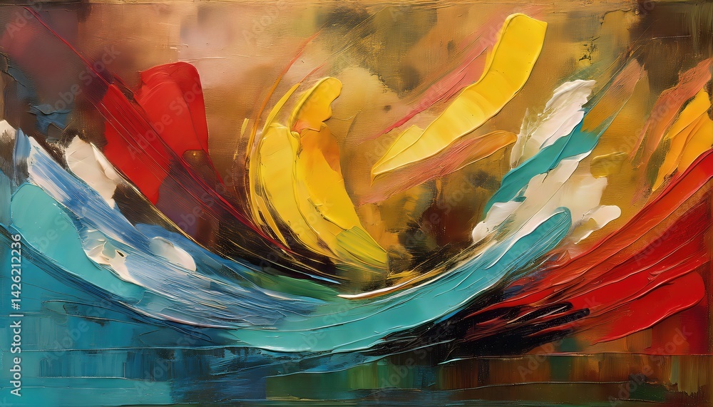 Poster striking abstract artwork crafted by generative ai, blending vibrant colors and textures in a fascin