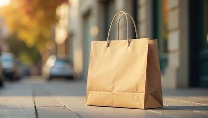 Plain brown paper shopping bag, handles intact , mockup, isolated