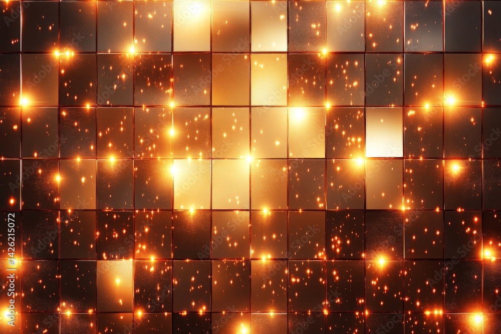 Aufkleber Sparkling golden tiles create an eye-catching background with shimmering lights and warmth in a reflective pattern