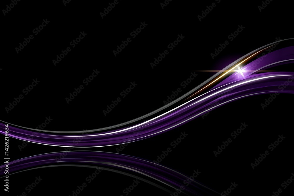 Aufkleber Abstract purple wave design on a black background with reflections and a hint of sparkle