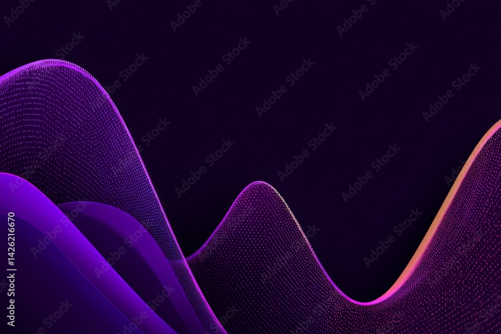 Poster Colorful abstract wave patterns flowing through a dark space create a vibrant digital landscape