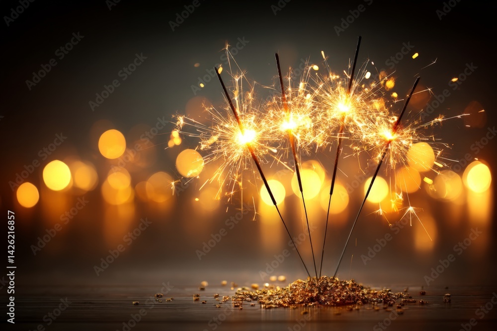 Aufkleber sparkling celebration with multiple sparkler fireworks on a dark background during a festive evening