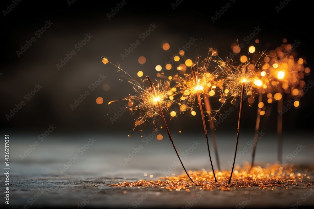 Poster sparkling sparklers create a festive atmosphere during a celebratory gathering at night