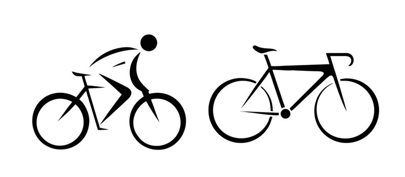 Vector cycling icon depicting a cyclist and a bicycle in a minimalist style