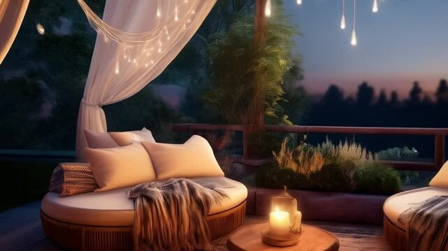 Boho Outdoor Lounge bei Sonnenuntergang