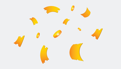 Flying golden coupons with a percent price off and coupon code are isolated on a white background. This is a flying giveaway gift voucher banner template. © Aftab