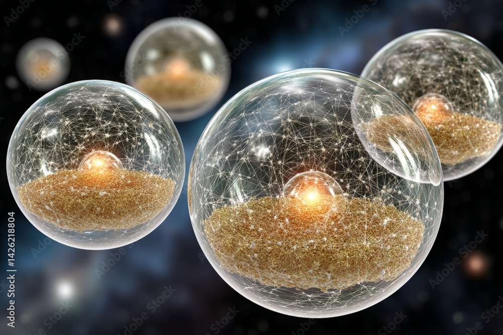 Aufkleber Abstract representation of cosmic spheres with glowing cores floating in a dark space environment