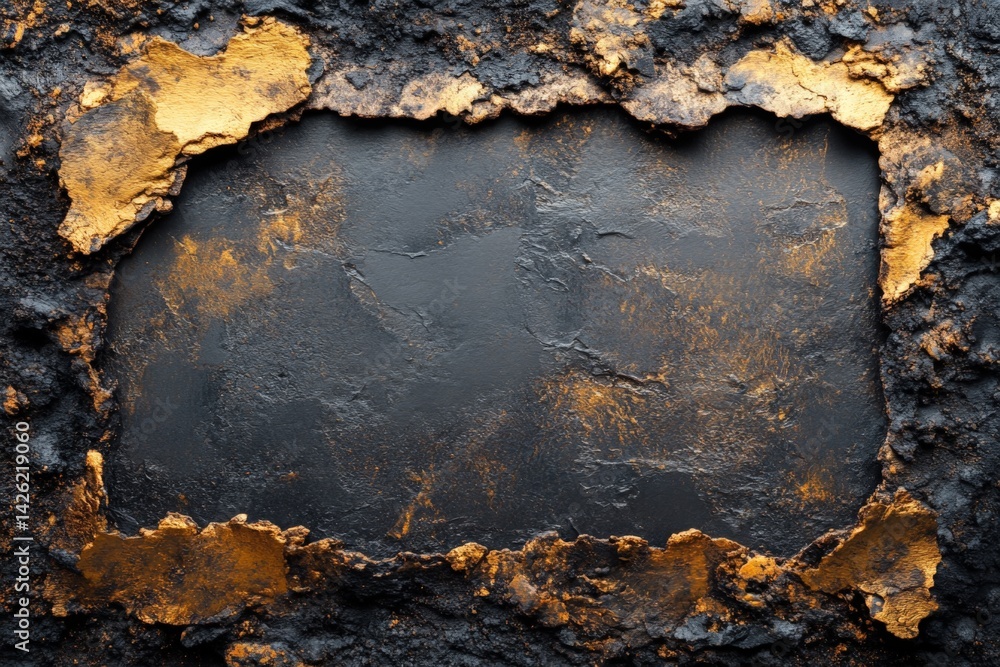 Poster Brown and gold textured surface with rough edges showcasing an artistic transition between dark and metallic tones