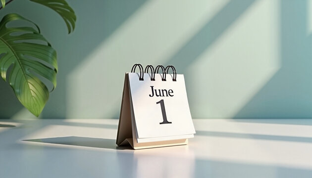 Calendar displaying June 1 with green plant background  