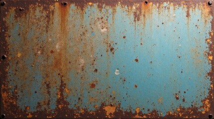 Rustic Weathered Teal Metal Plate with Oxidized Edges and Random Rust Speckling