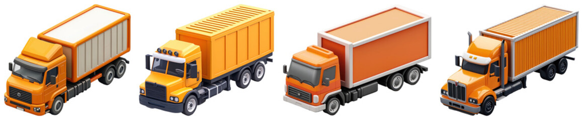 A 3D freight truck icon shown on a transparent background, representing overland transportation, ideal for logistics and trucking visuals.