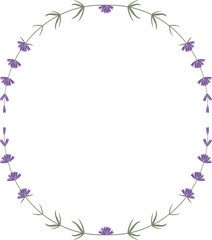Lavender sprigs frame. Oval frame of cute purple lavender sprigs. Isolated vector illustration.
