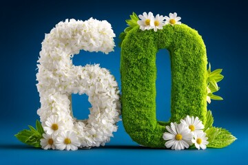 Floral celebration of a milestone birthday with greenery and daisies highlighting the number sixty