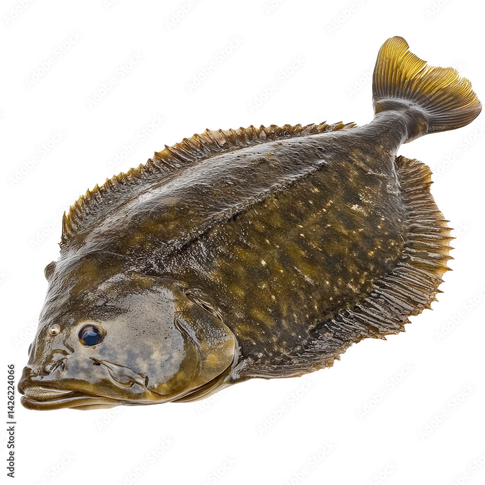 Poster flounder on white background showcasing unique shape and colors found in marine environments