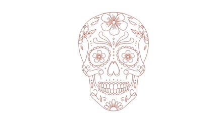 Detailed Sugar Skull Outline with Floral Pattern for Day of the Dead