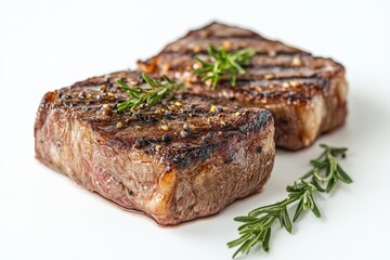 Succulent grilled steak garnished with fresh herbs ready to be served for a delightful meal