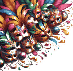 Fototapeta premium Create a Carnival banner with carnival masks vector art white background.