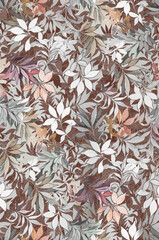 Seamless Floral Pattern with Leaves and Textures