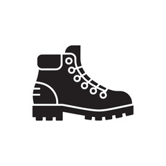 Black and White Silhouette of a Rugged Hiking Boot Representing Outdoor Footwear, Trekking Gear, and Adventure Equipment for Travel, Editable Vector Illustration Isolated on a White Background