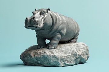 Obraz premium Detailed figurine of a hippopotamus perched on a rock.