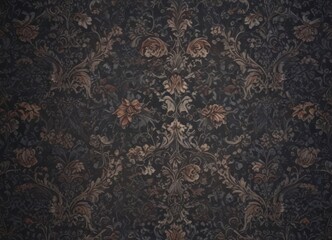 Subtle gothic damask, deep hues, intricate floral repeat, repeat pattern, design, background