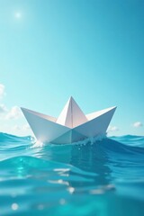 Obraz premium A Delicate Paper Vessel Navigates the Azure Waters Under a Bright Sun