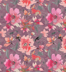 Seamless Floral Pattern with Leaves and Textures