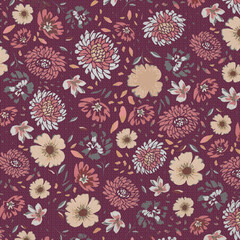Seamless Floral Pattern with Leaves and Textures