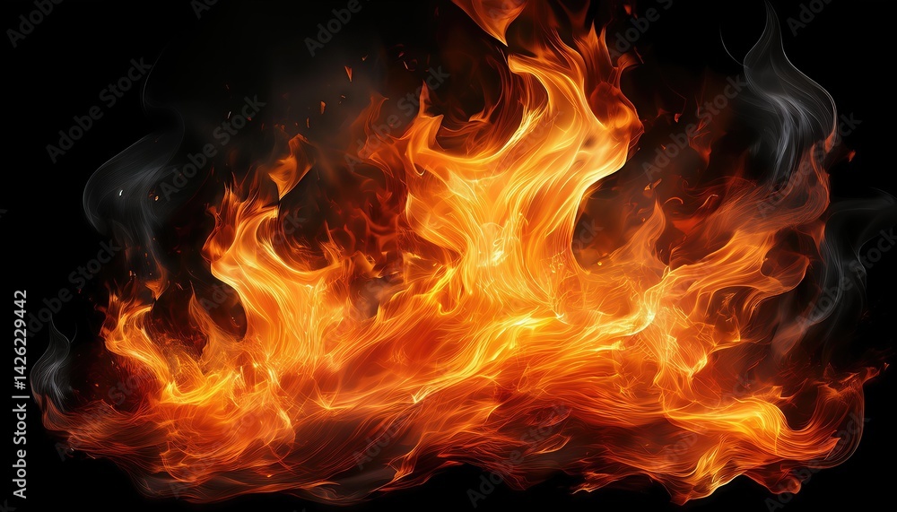 Poster realistic flame image intense and inviting inferno glows in a stark environment, evoking warmth and 