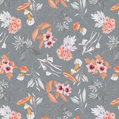 Seamless Floral Pattern with Leaves and Textures