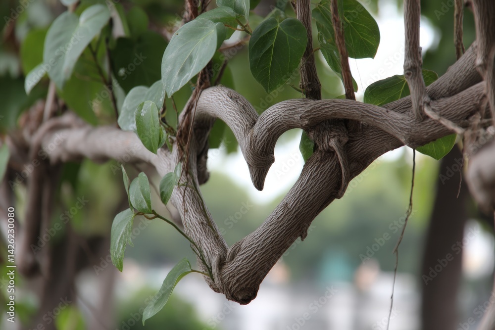 Aufkleber heart-shaped vine growing in a lush garden setting with greenery surrounding it in bright daylight