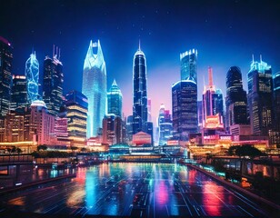 Fototapeta premium ホログラム 都市