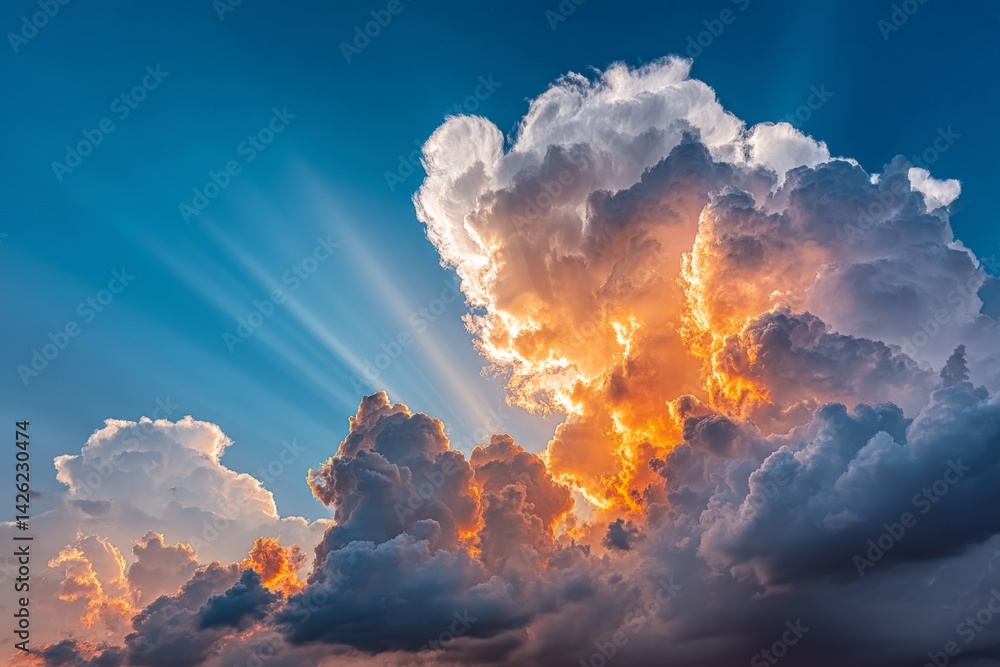 Aufkleber dramatic sunset clouds illuminated by warm sunlight create a stunning sky display during evening hou