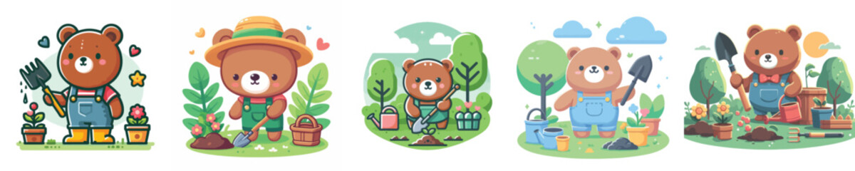 Naklejka premium Vector of a bear gardening.