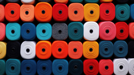Overhead Shot of Neatly Stacked Fabric Rolls in a Bag Factory
