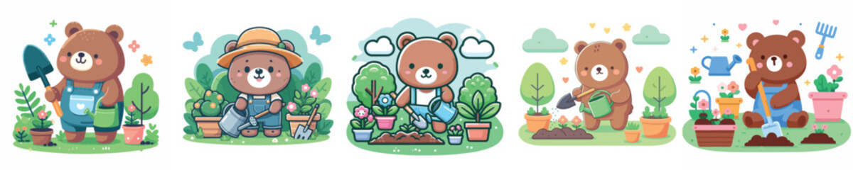 Vector of a bear gardening.