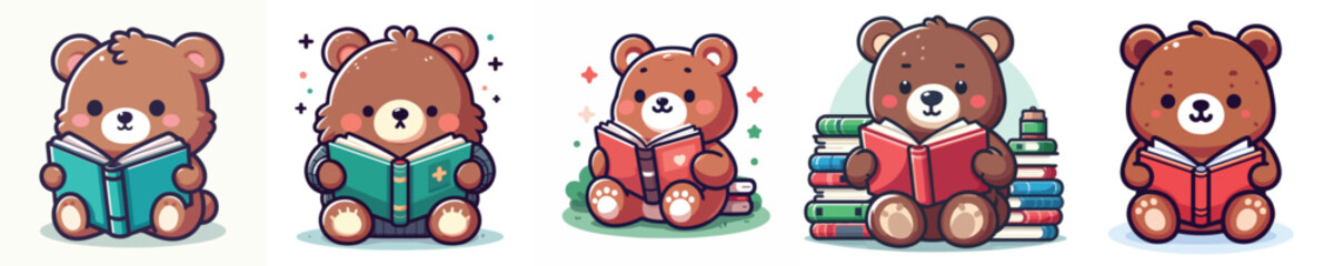 Vector of a bear reading a book.
