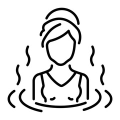 A woman taking spa bath, line style icon 