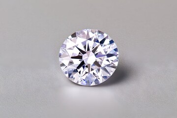 Sparkling round-cut gemstone on gray background
