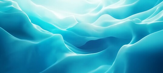 Obraz premium Bright Cyan Futuristic Abstract Background Featuring Smooth Flowing Hexagons and a Seamless Geometric Design for Modern Visuals