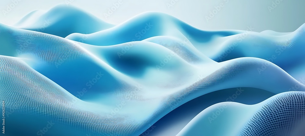 Poster bright cyan futuristic abstract background featuring smooth flowing hexagons and a seamless geometri