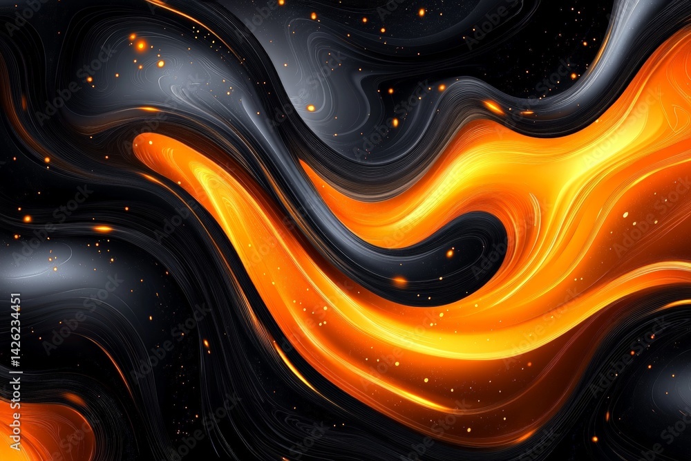 Poster Swirling patterns of vibrant orange and deep black create a mesmerizing abstract design with a sense of movement and energy