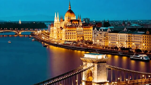 budapest parliament building at night ai generated video