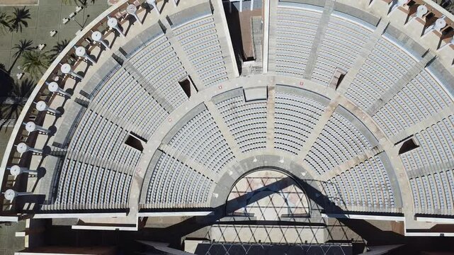 Aerial drone view of Foro Iberoamericano de La Rabida, auditorium located in Palos de la Frontera, Huelva, was held to commemorate the 500th anniversary of the discovery of America