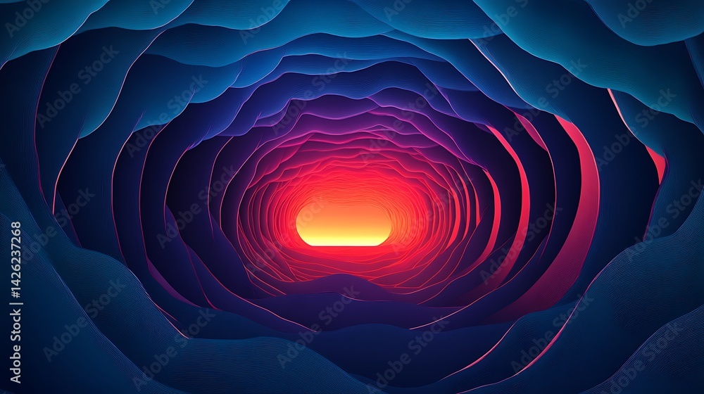 Poster abstract colorful tunnel with light at end.
